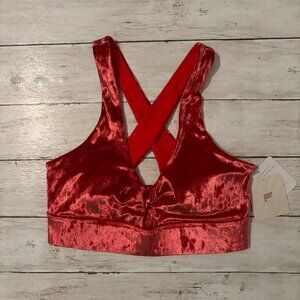 Fabletics Oasis Crushed Velour Twist Sports Bra; Size XS; Strawberry Red